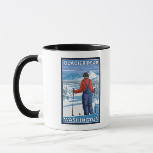 Skier Admiring - Glacier Peak, Washington Mug