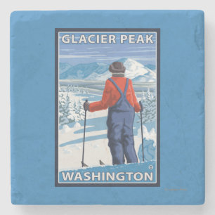 Skier Admiring - Glacier Peak, Washington Stone Coaster