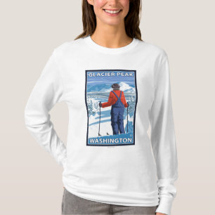 Skier Admiring - Glacier Peak, Washington T-Shirt