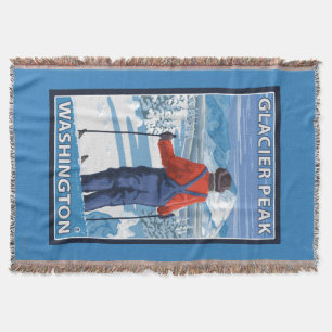 Skier Admiring - Glacier Peak, Washington Throw Blanket