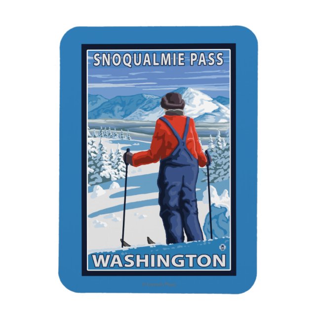 Skier Admiring - Snoqualmie Pass, Washington Magnet (Vertical)
