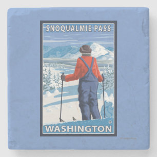 Skier Admiring - Snoqualmie Pass, Washington Stone Coaster