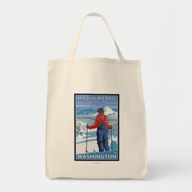 Skier Admiring - Snoqualmie Pass, Washington Tote Bag (Front)