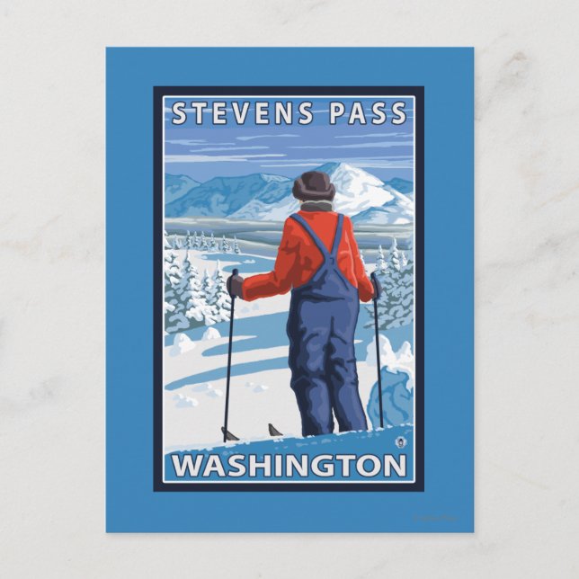 Skier Admiring - Stevens Pass, Washington Postcard (Front)