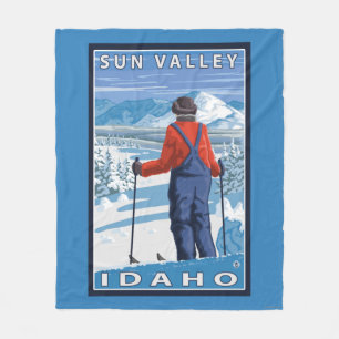 Skier Admiring - Sun Valley, Idaho Fleece Blanket