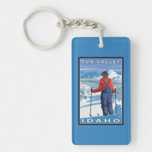 Skier Admiring - Sun Valley, Idaho Key Ring