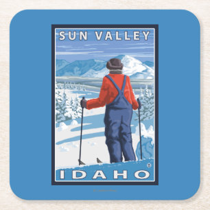 Skier Admiring - Sun Valley, Idaho Square Paper Coaster