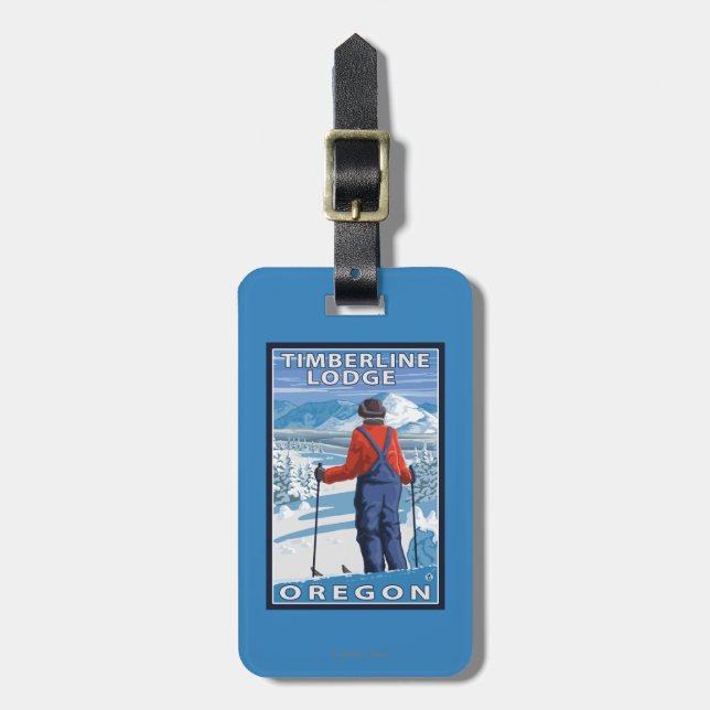 Skier Admiring - Timberline Lodge, Oregon Luggage Tag (Front Vertical)