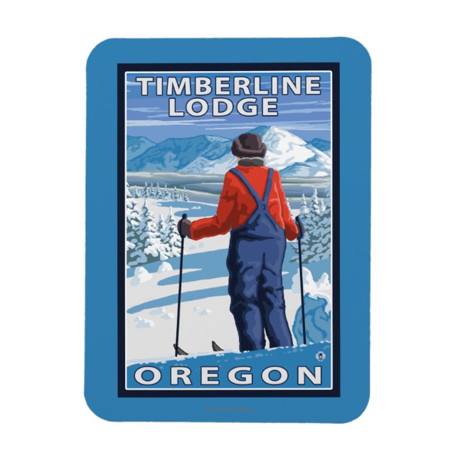 Skier Admiring - Timberline Lodge, Oregon Magnet (Vertical)
