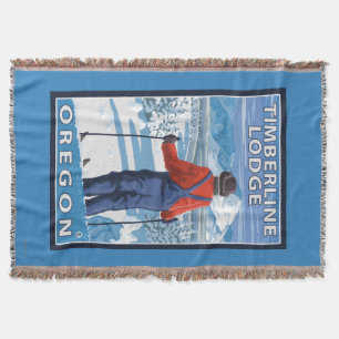 Skier Admiring - Timberline Lodge, Oregon Throw Blanket