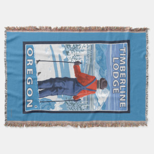 Skier Admiring - Timberline Lodge, Oregon Throw Blanket