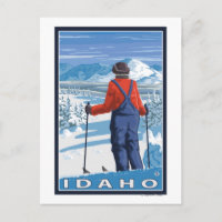 Skier AdmiringIdahoVintage Travel Poster