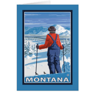 Skier AdmiringMontanaVintage Travel Poster