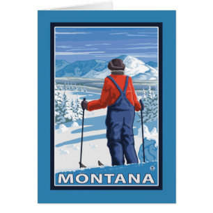 Skier AdmiringMontanaVintage Travel Poster