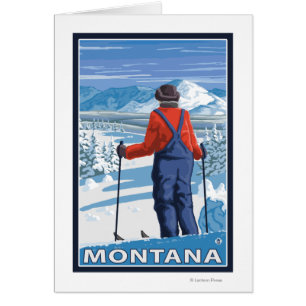 Skier AdmiringMontanaVintage Travel Poster