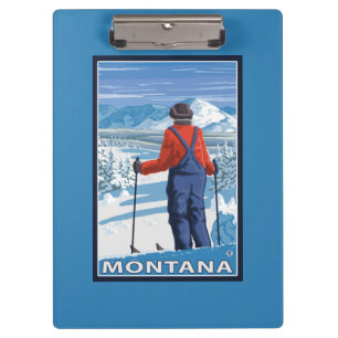 Skier AdmiringMontanaVintage Travel Poster Clipboard