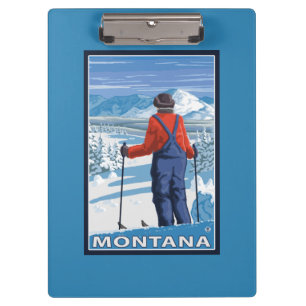 Skier AdmiringMontanaVintage Travel Poster Clipboard