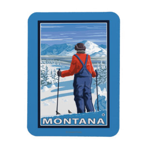 Skier AdmiringMontanaVintage Travel Poster Magnet