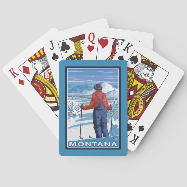 Skier AdmiringMontanaVintage Travel Poster Playing Cards (Back)