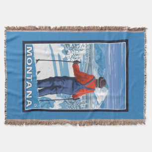 Skier AdmiringMontanaVintage Travel Poster Throw Blanket