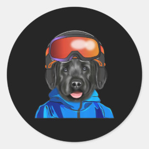 Skier Black Russian Terrier Snowboarding Dog For M Classic Round Sticker