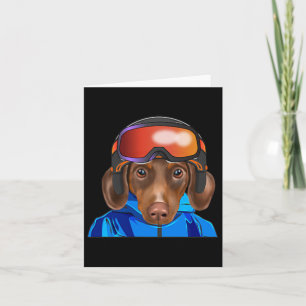 Skier Brown Dachshund Snowboarding Pocket Card