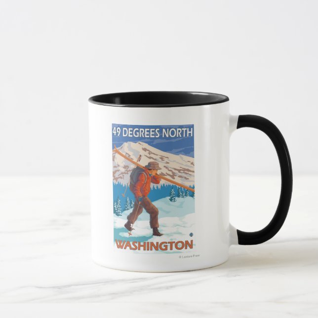 Skier Carrying Snow Skis - 49 Degrees North, Mug (Right)