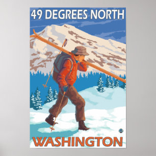 Skier Carrying Snow Skis - 49 Degrees North, Poster