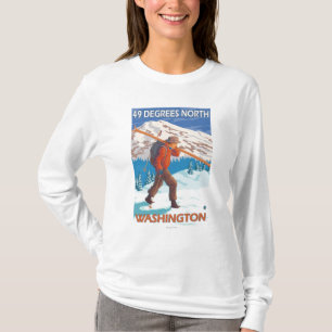 Skier Carrying Snow Skis - 49 Degrees North, T-Shirt