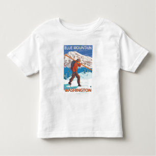 Skier Carrying Snow Skis - Blue Mountain, WA Toddler T-Shirt
