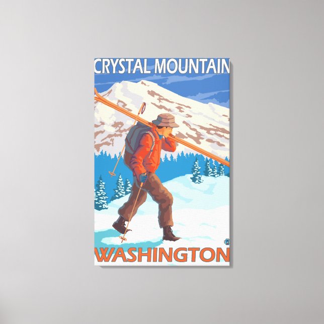 Skier Carrying Snow Skis - Crystal Mountain, WA Canvas Print (Front)