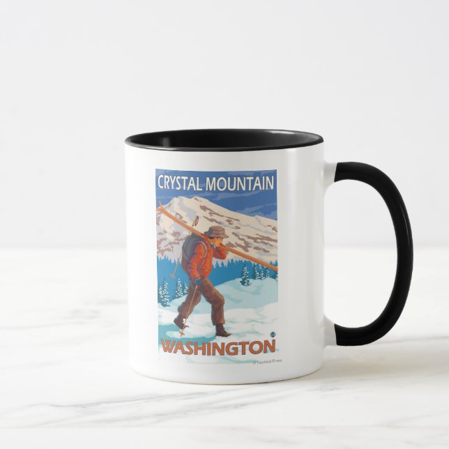 Skier Carrying Snow Skis - Crystal Mountain, WA Mug (Right)
