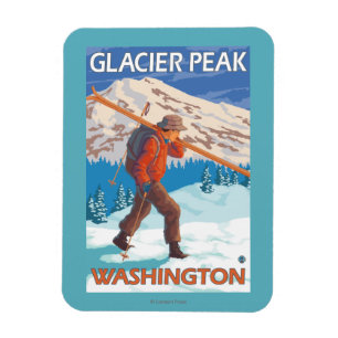 Skier Carrying Snow Skis - Glacier Peak, WA Magnet