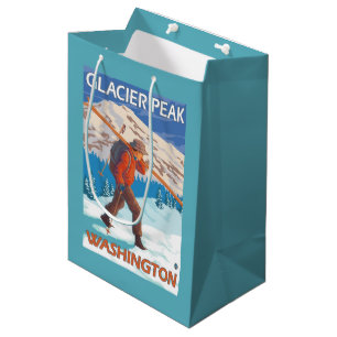 Skier Carrying Snow Skis - Glacier Peak, WA Medium Gift Bag