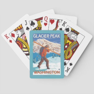 Skier Carrying Snow Skis - Glacier Peak, WA Playing Cards