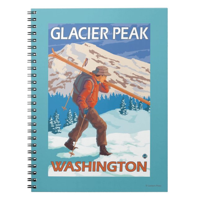 Skier Carrying Snow Skis - Glacier Peak, WA Spiral Notebook (Front)