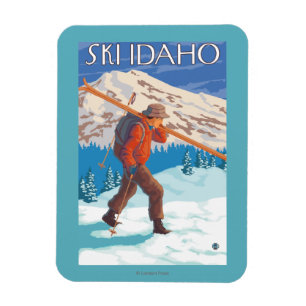 Skier Carrying Snow Skis - Idaho Magnet