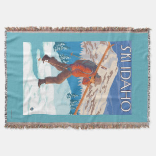 Skier Carrying Snow Skis - Idaho Throw Blanket