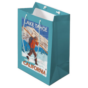 Skier Carrying Snow Skis - Lake Tahoe, Californi Medium Gift Bag