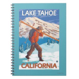 Skier Carrying Snow Skis - Lake Tahoe, Californi Notebook