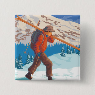 Skier Carrying Snow Skis - Montana 15 Cm Square Badge