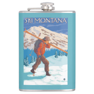 Skier Carrying Snow Skis - Montana Hip Flask