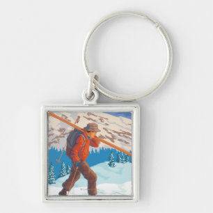 Skier Carrying Snow Skis - Montana Key Ring