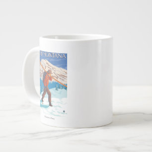 Skier Carrying Snow Skis - Montana Large Coffee Mug