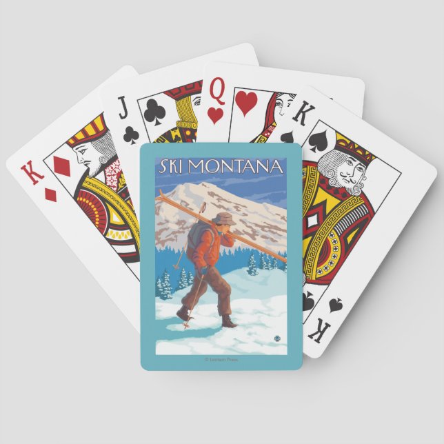 Skier Carrying Snow Skis - Montana Playing Cards (Back)