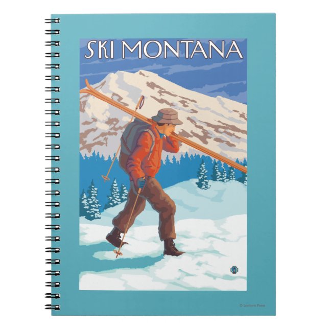 Skier Carrying Snow Skis - Montana Spiral Notebook (Front)