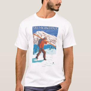 Skier Carrying Snow Skis - Montana T-Shirt