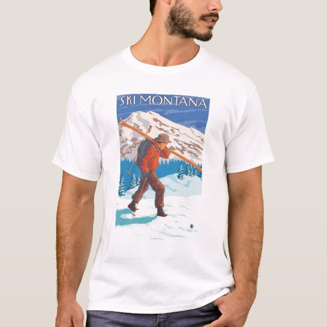 Skier Carrying Snow Skis - Montana T-Shirt (Front)