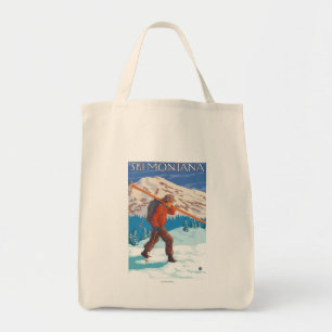 Skier Carrying Snow Skis - Montana Tote Bag