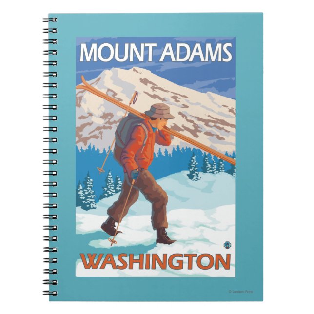 Skier Carrying Snow Skis - Mount Adams, WA Spiral Notebook (Front)